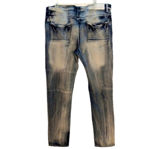 Y2K South Pole Biker Jeans Mid Rise Skinny Distressed Blue 40x34 Stripes & Paint - Picture 12 of 13